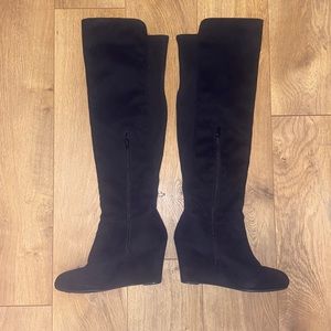 High knee black womens boots